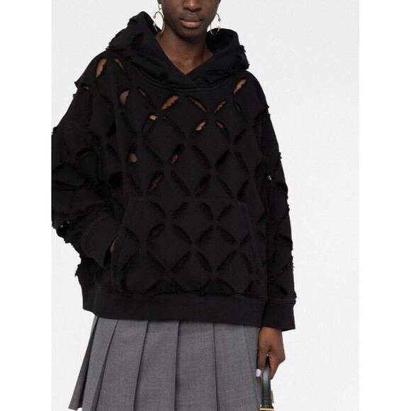 Versace Cut Out Detail Distressed Black Sweater Hoodie Oversized 42/6 NWT $2,150 - Picture 2 of 15